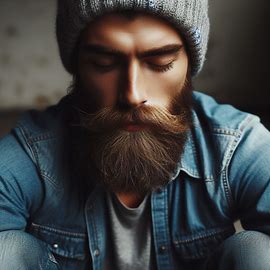 Mann depressiv mit Mütze und Vollbart - Info - Wie geht es mir?